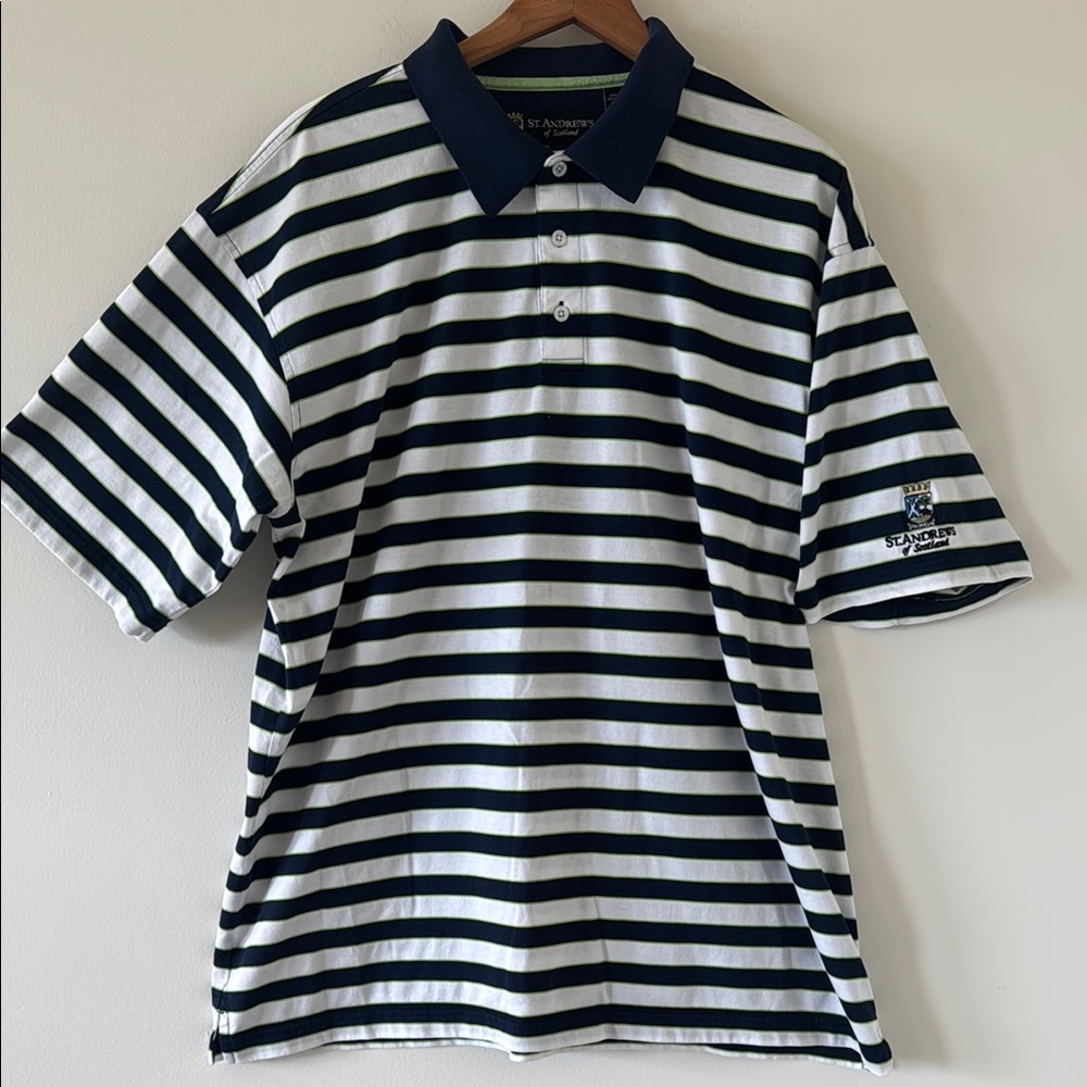 St. Andrews‎ of Scotland Embroidered Logo Golf Striped Polo Size XL